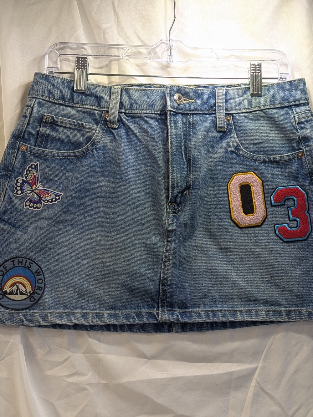 Wild Fable Denim Micro Mini Denim Skirt w/ Patches Size 6